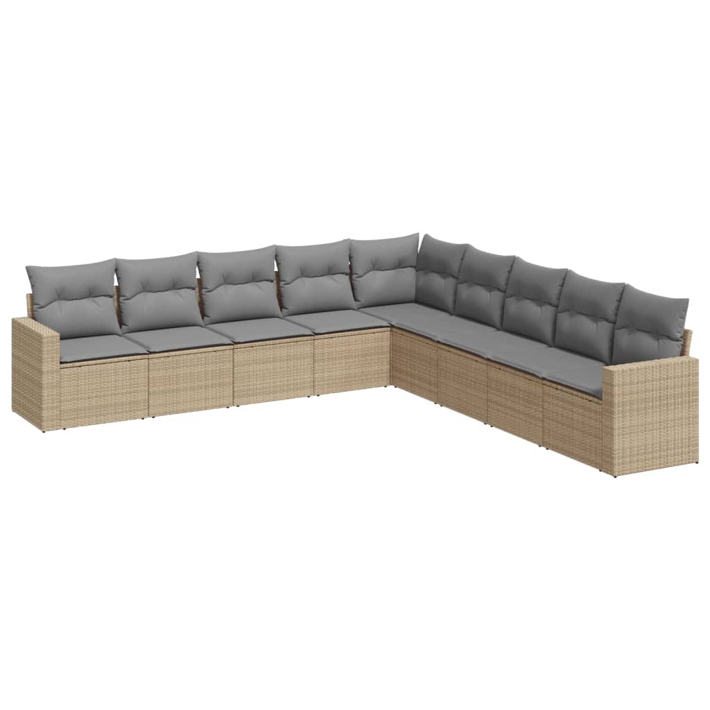 10-delige Loungeset met kussens poly rattan beige