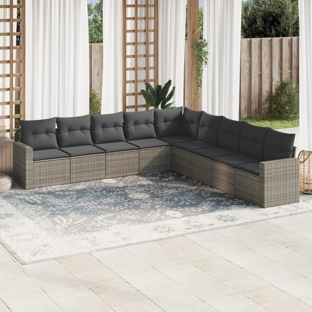 10-delige Loungeset met kussens poly rattan