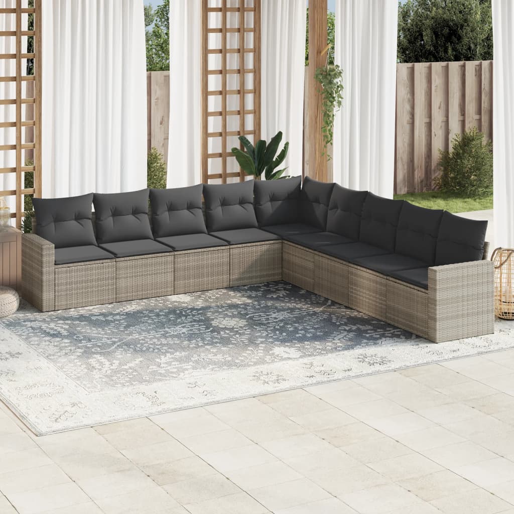 10-delige Loungeset met kussens poly rattan beige