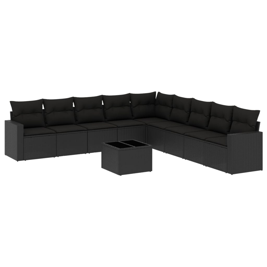 10-delige Loungeset met kussens poly rattan beige