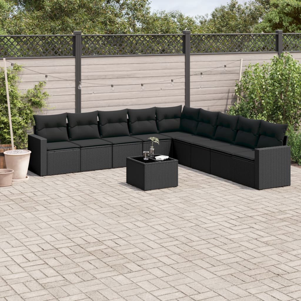 10-delige Loungeset met kussens poly rattan beige