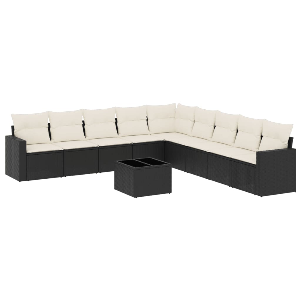 10-delige Loungeset met kussens poly rattan beige