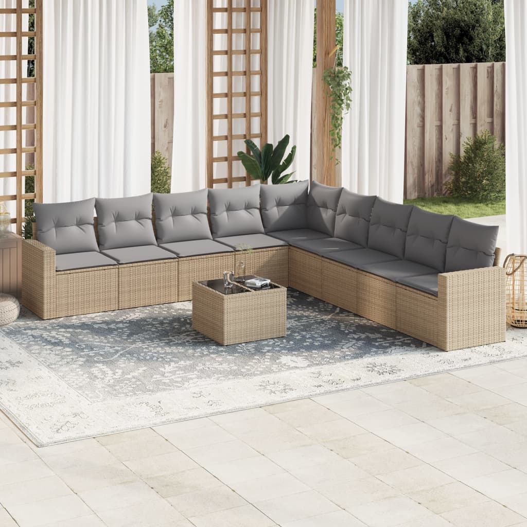 10-delige Loungeset met kussens poly rattan