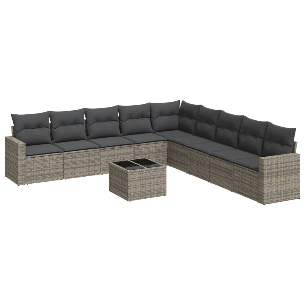 10-delige Loungeset met kussens poly rattan