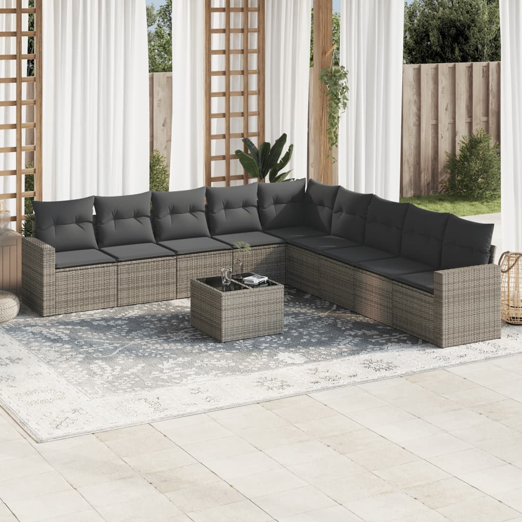 10-delige Loungeset met kussens poly rattan beige