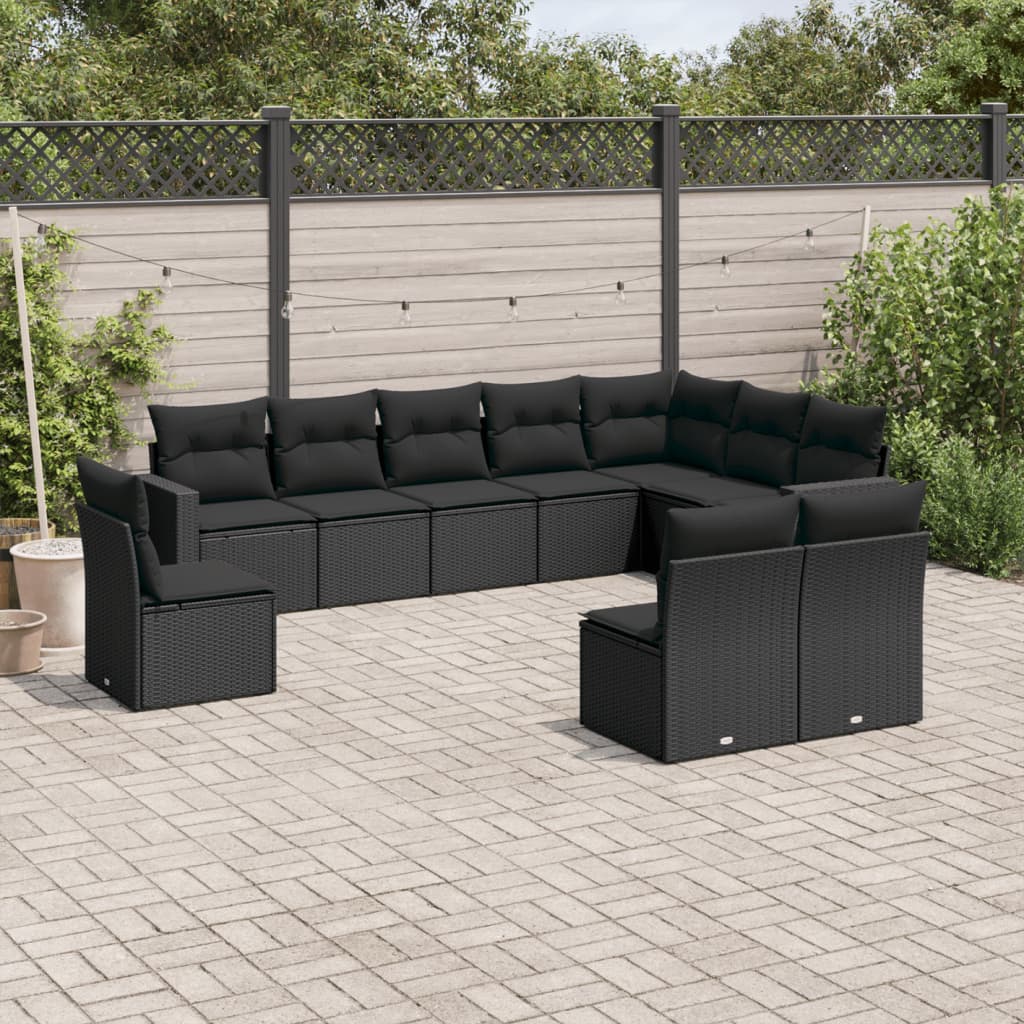 11-delige Tuinset met kussens poly rattan beige