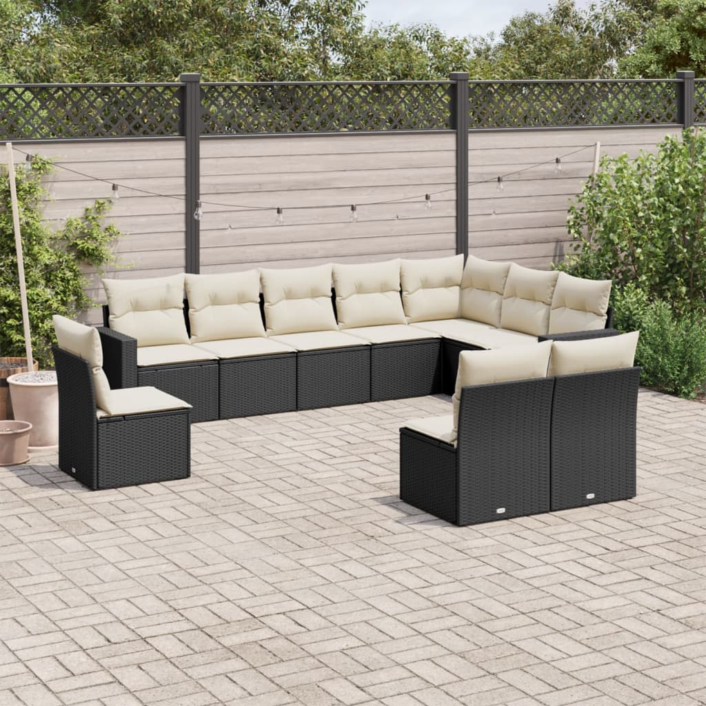 10-delige Loungeset met kussens poly rattan