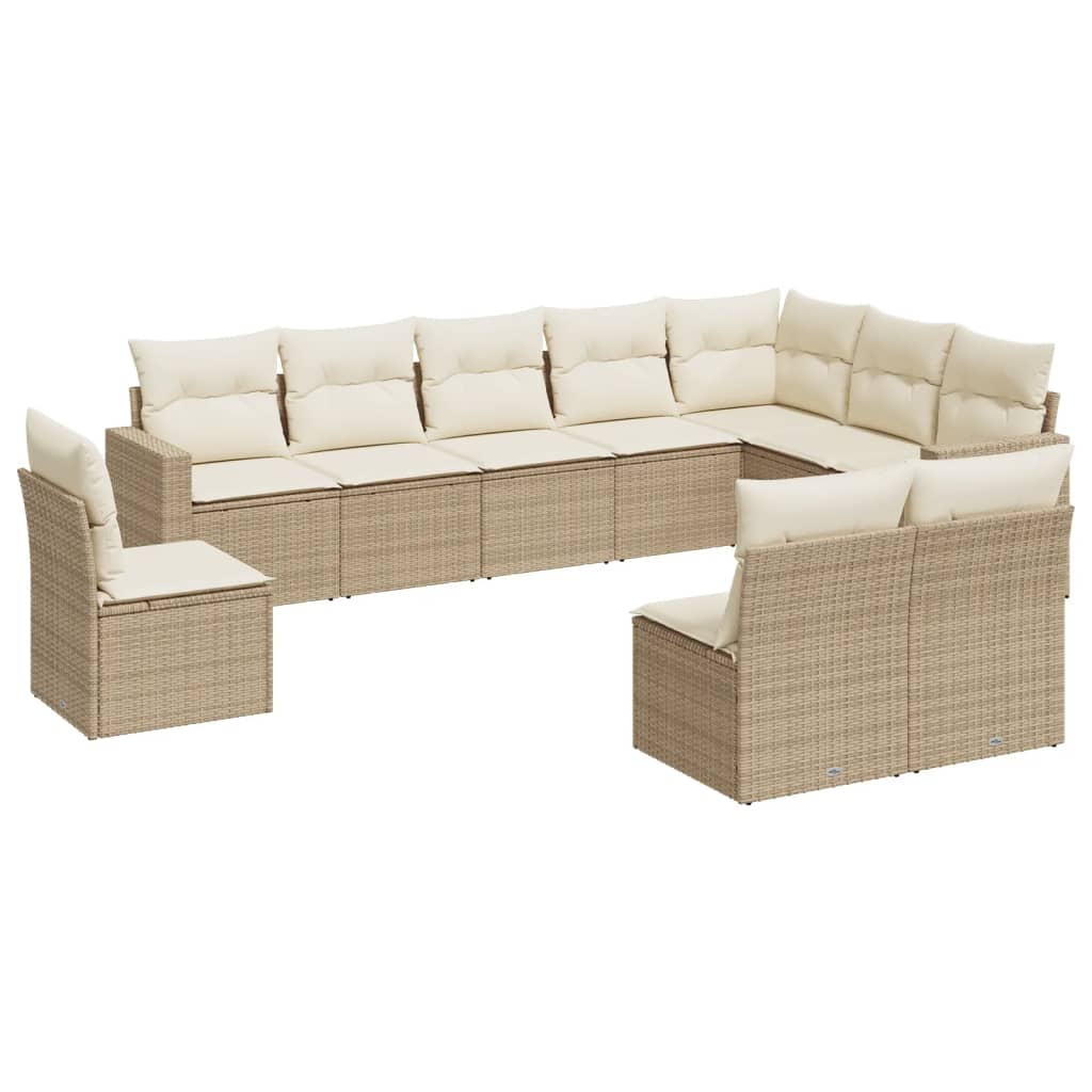 11-delige Loungeset met kussens poly rattan bruin