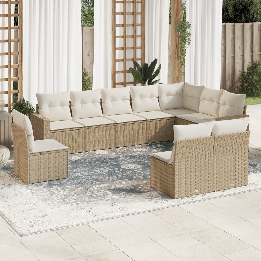 11-delige Tuinset met kussens poly rattan beige