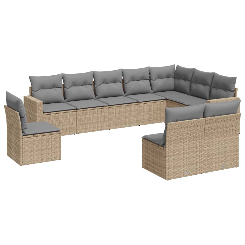 11-delige Tuinset met kussens poly rattan beige