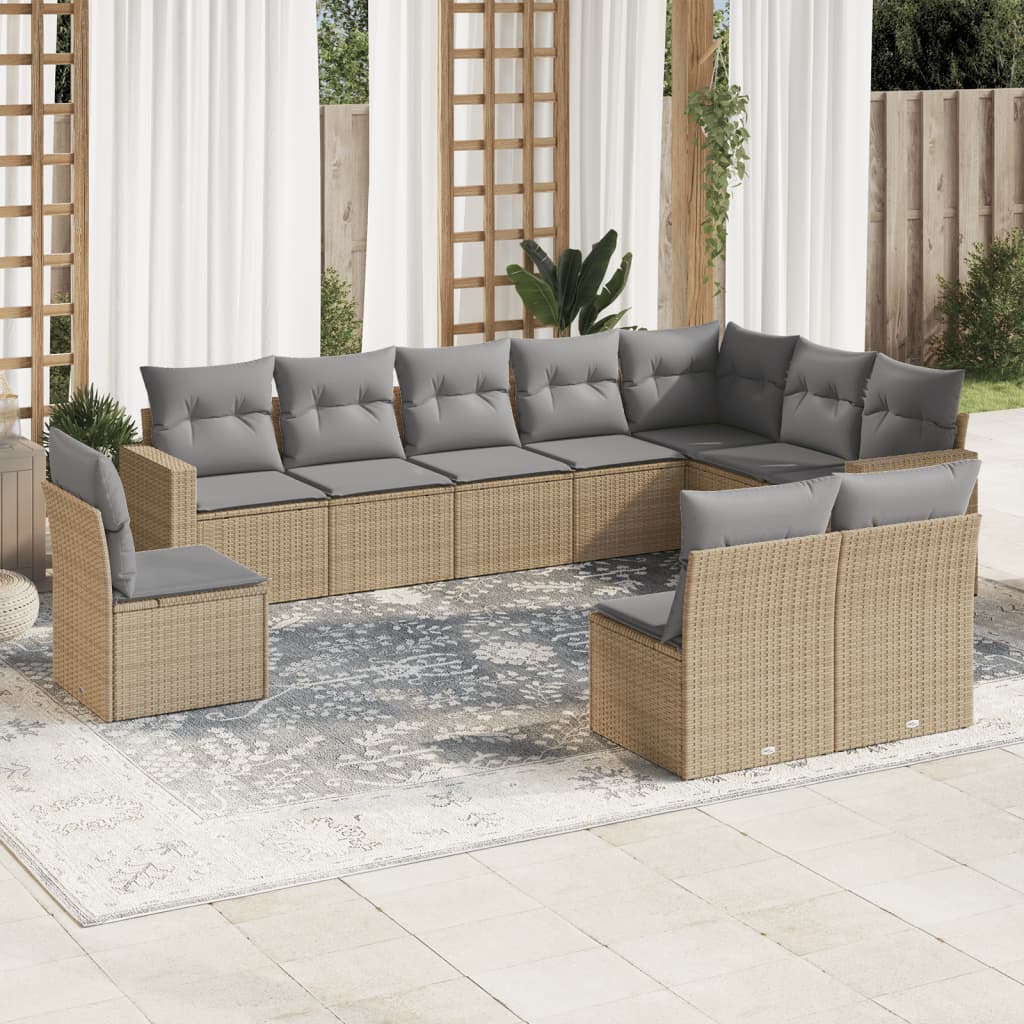 10-delige Loungeset met kussens poly rattan