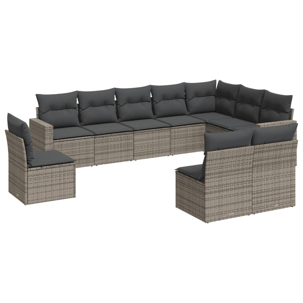 10-delige Loungeset met kussens poly rattan