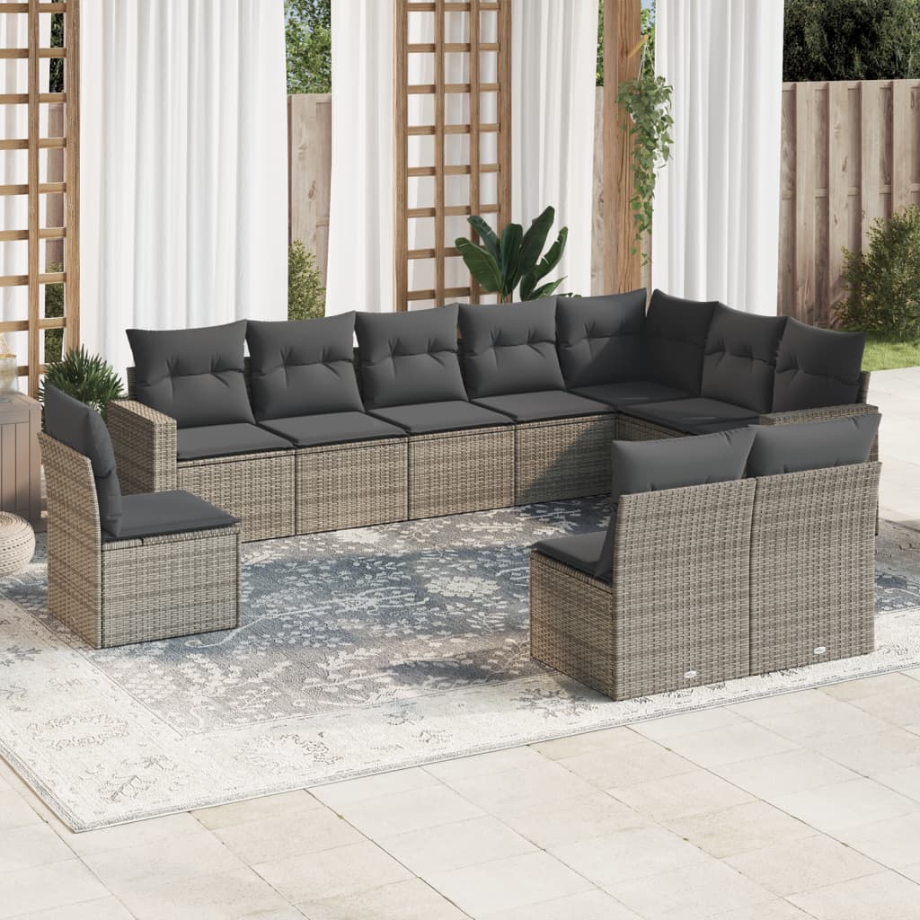 11-delige Loungeset met kussens poly rattan bruin