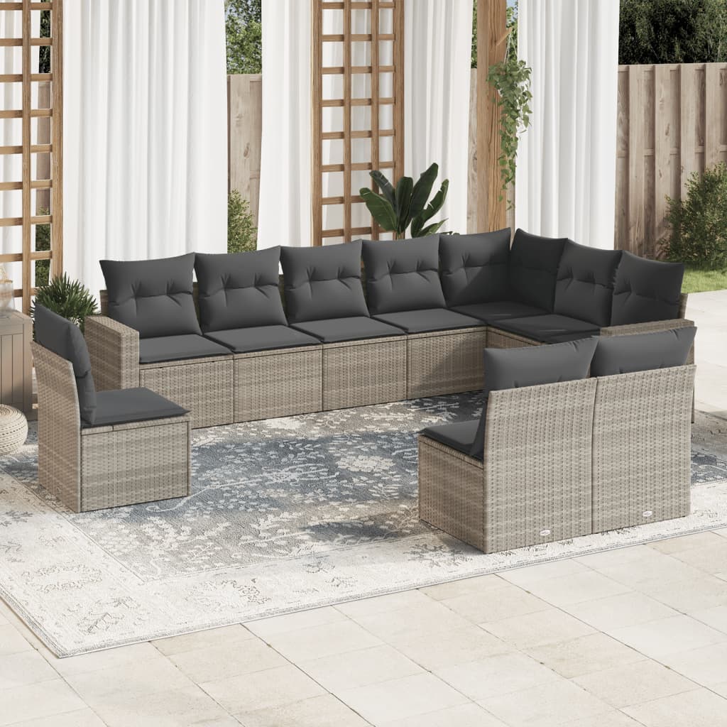 11-delige Loungeset met kussens poly rattan bruin