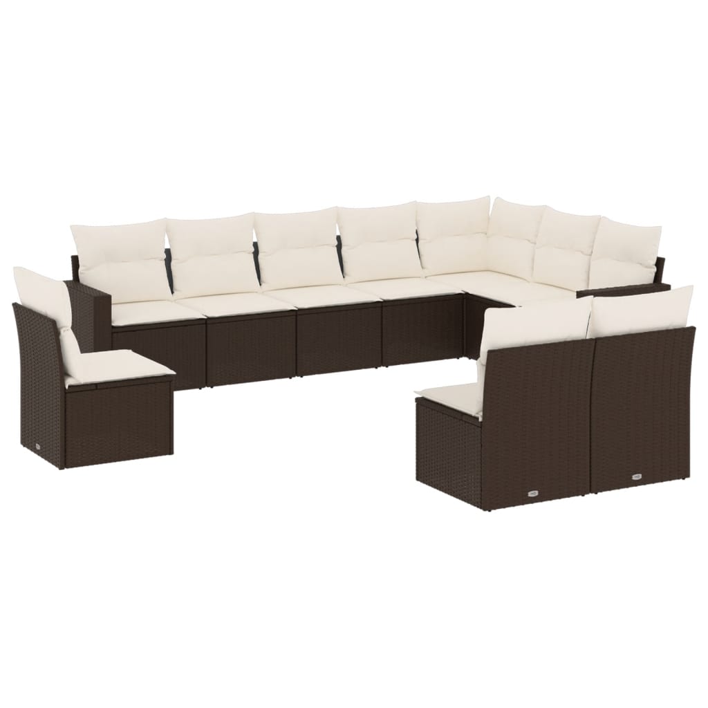 11-delige Loungeset met kussens poly rattan bruin