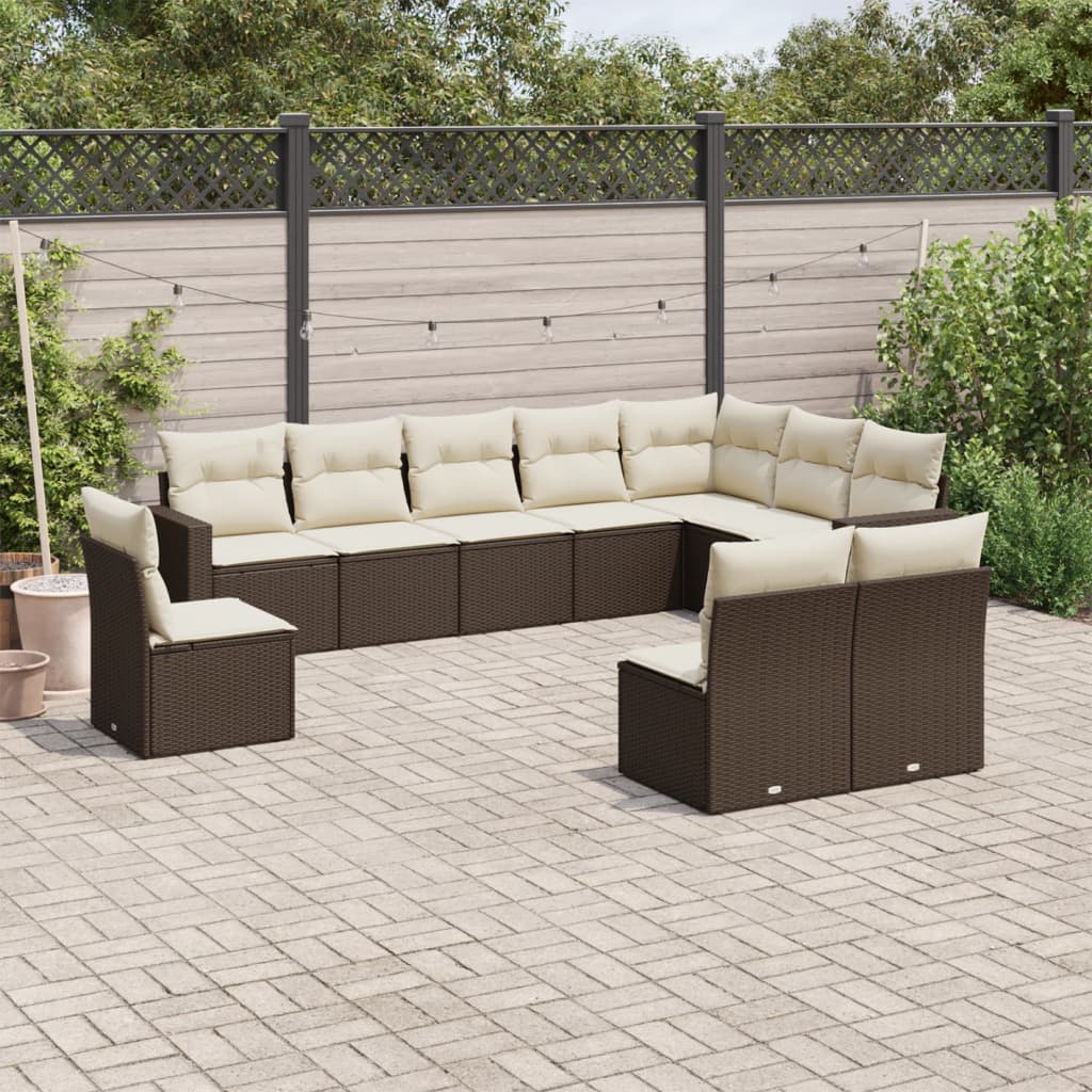 11-delige Tuinset met kussens poly rattan beige