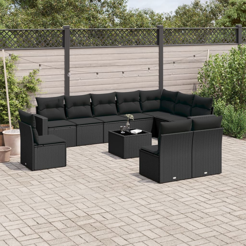 11-delige Loungeset met kussens poly rattan bruin