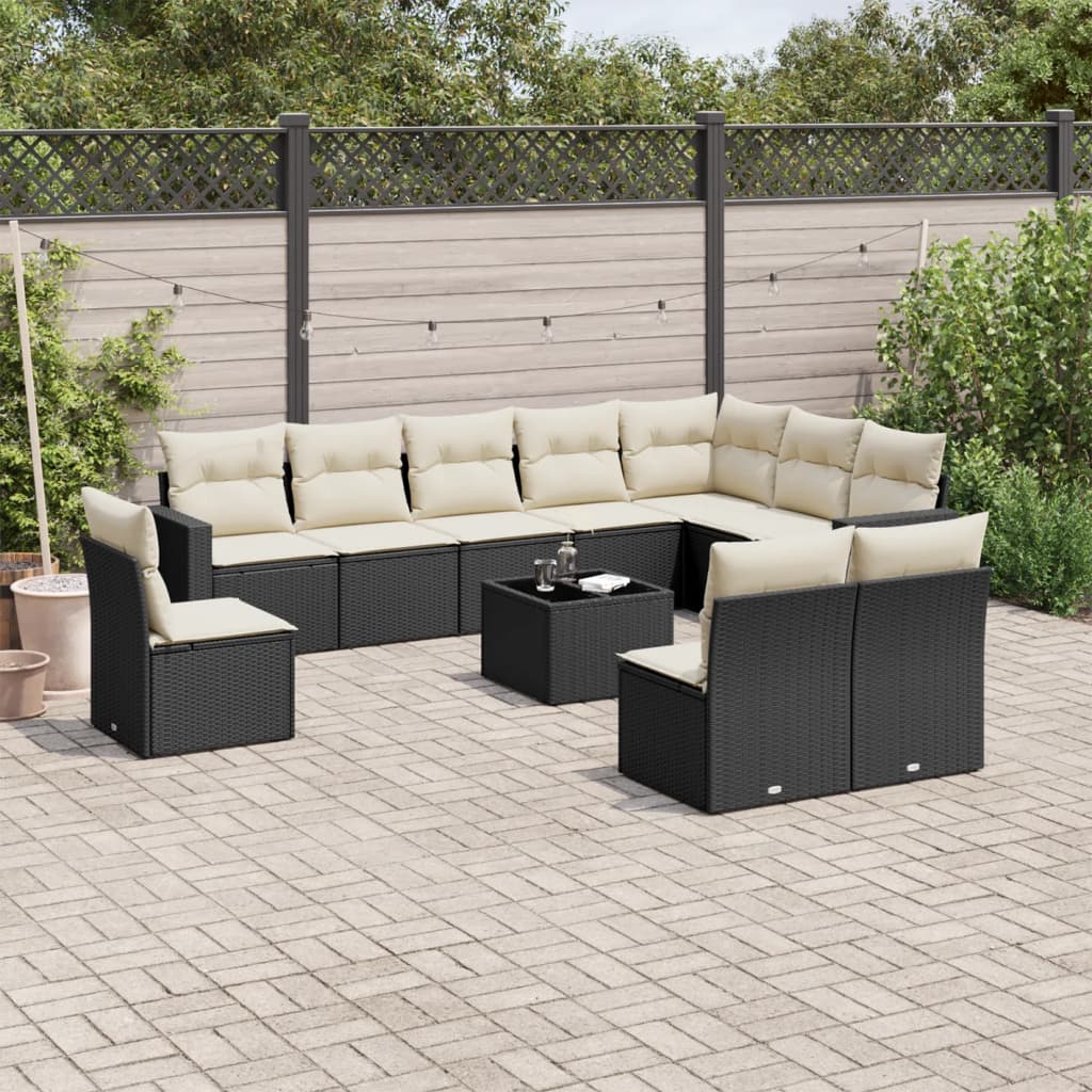 11-delige Tuinset met kussens poly rattan beige