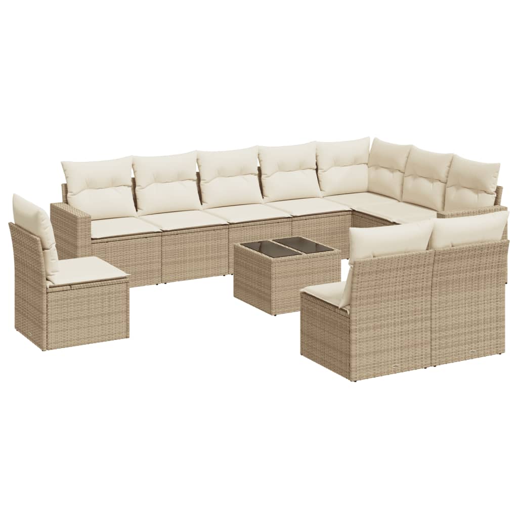 11-delige Loungeset met kussens poly rattan bruin