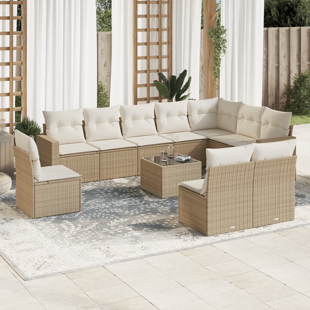 10-delige Loungeset met kussens poly rattan