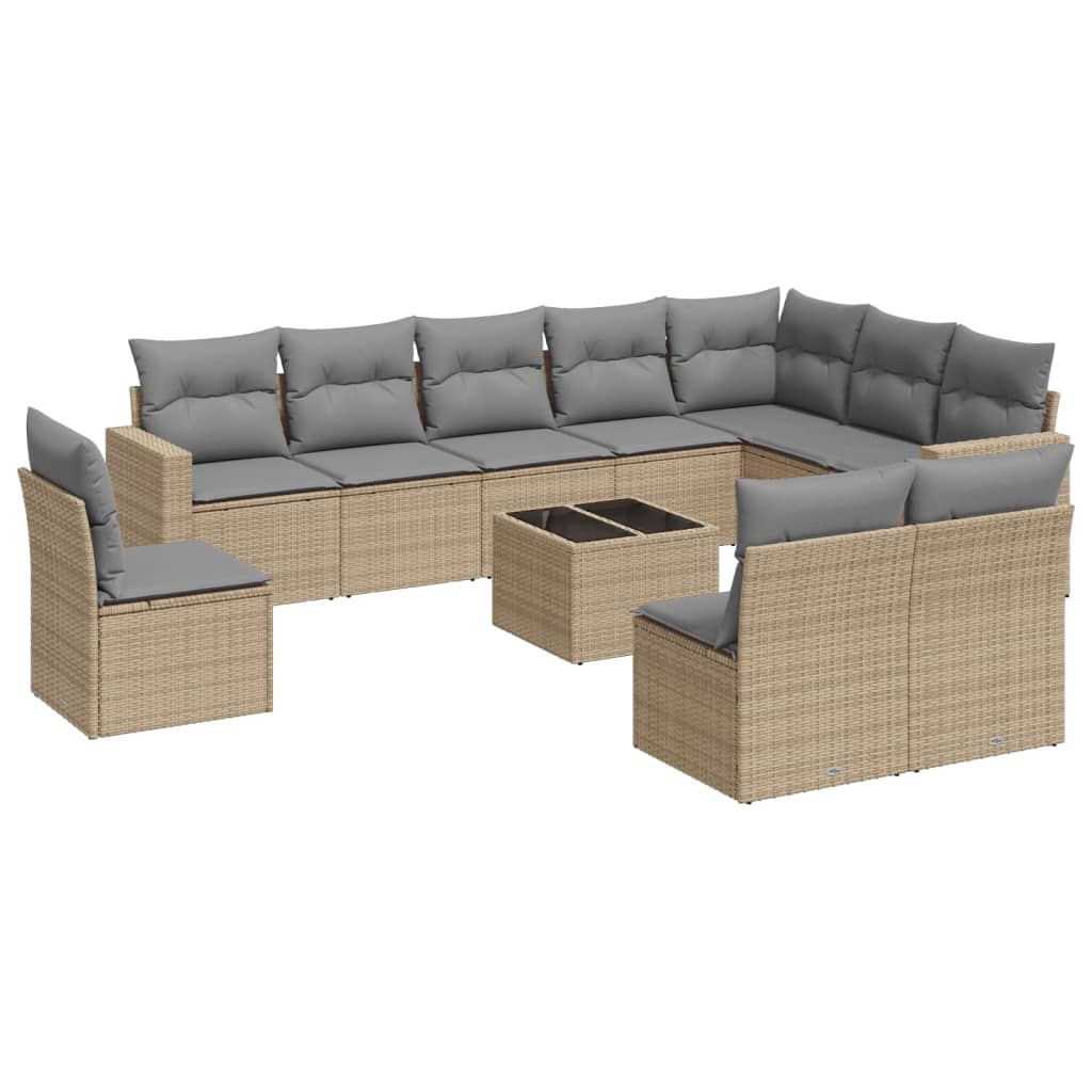 11-delige Loungeset met kussens poly rattan bruin