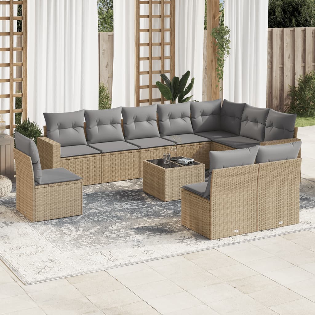 10-delige Loungeset met kussens poly rattan