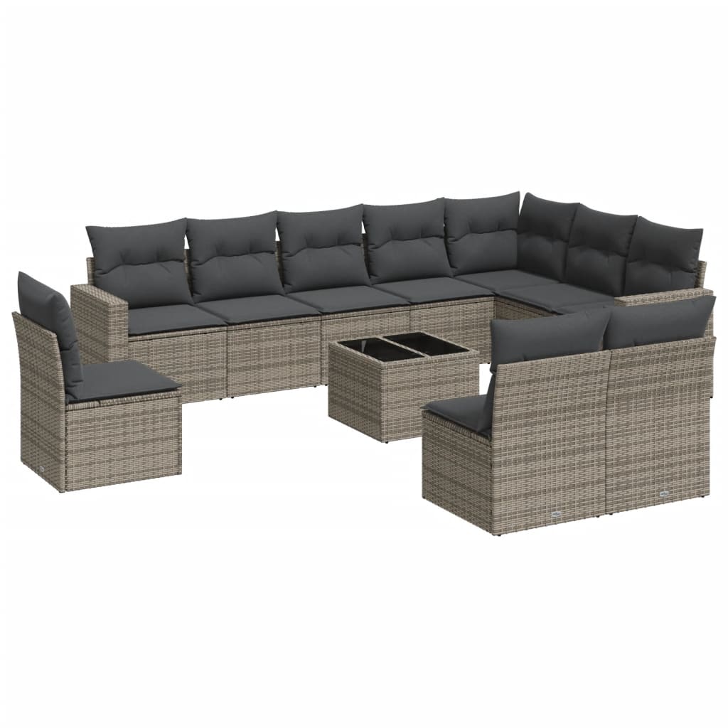 10-delige Loungeset met kussens poly rattan