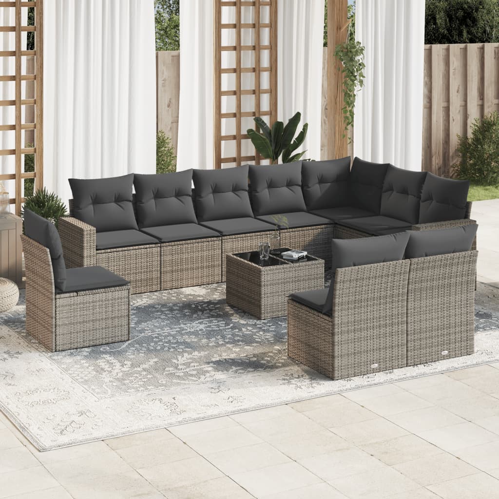 10-delige Loungeset met kussens poly rattan