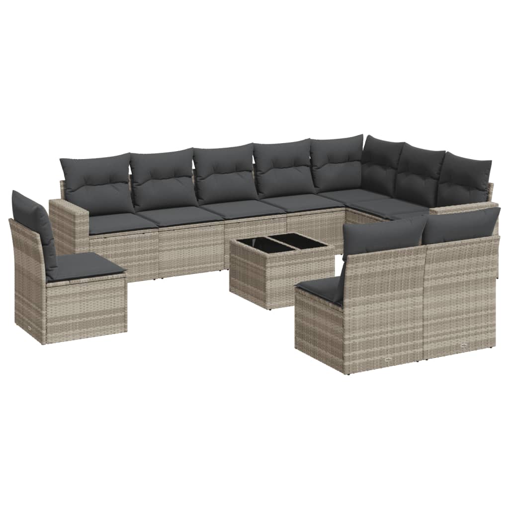 11-delige Loungeset met kussens poly rattan bruin