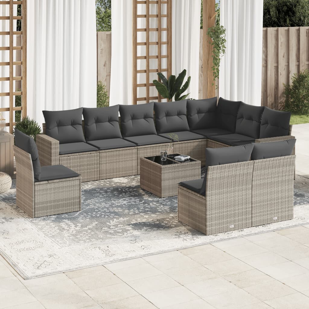 11-delige Loungeset met kussens poly rattan bruin