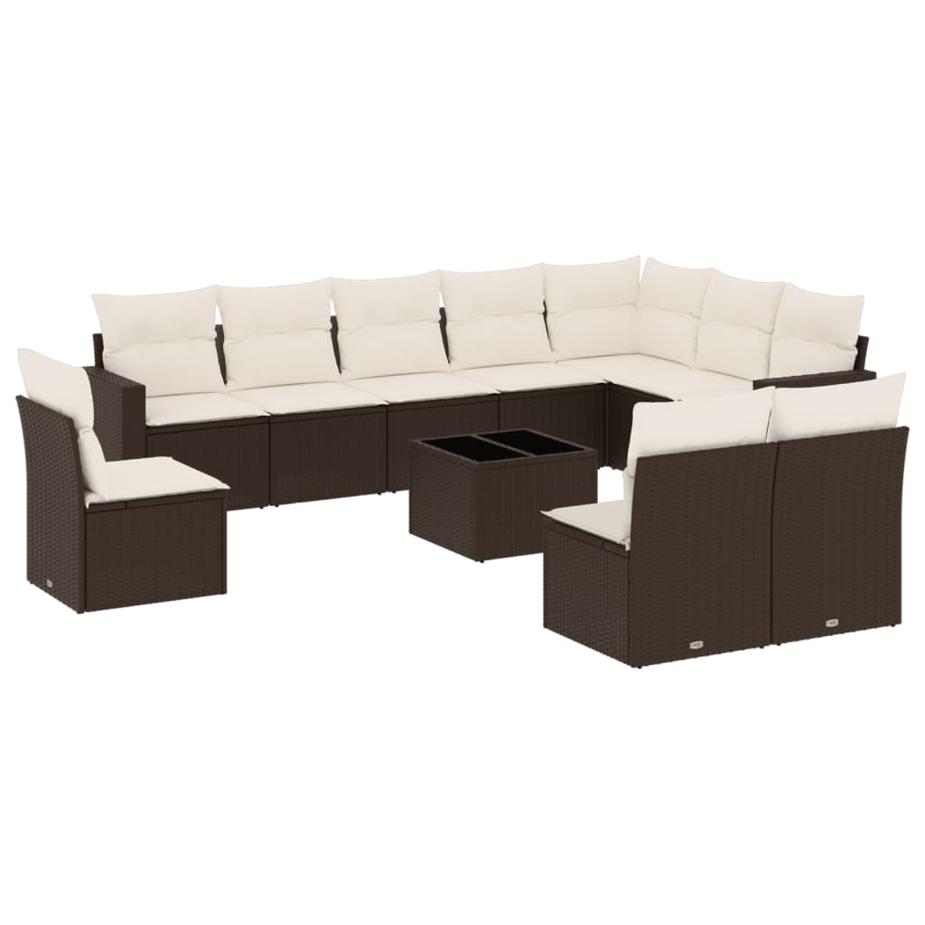 11-delige Loungeset met kussens poly rattan bruin