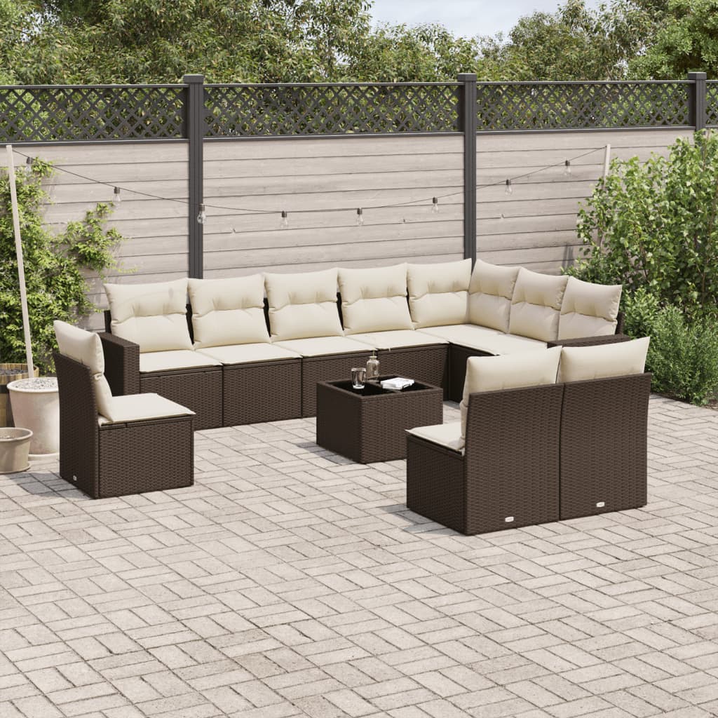 11-delige Loungeset met kussens poly rattan bruin