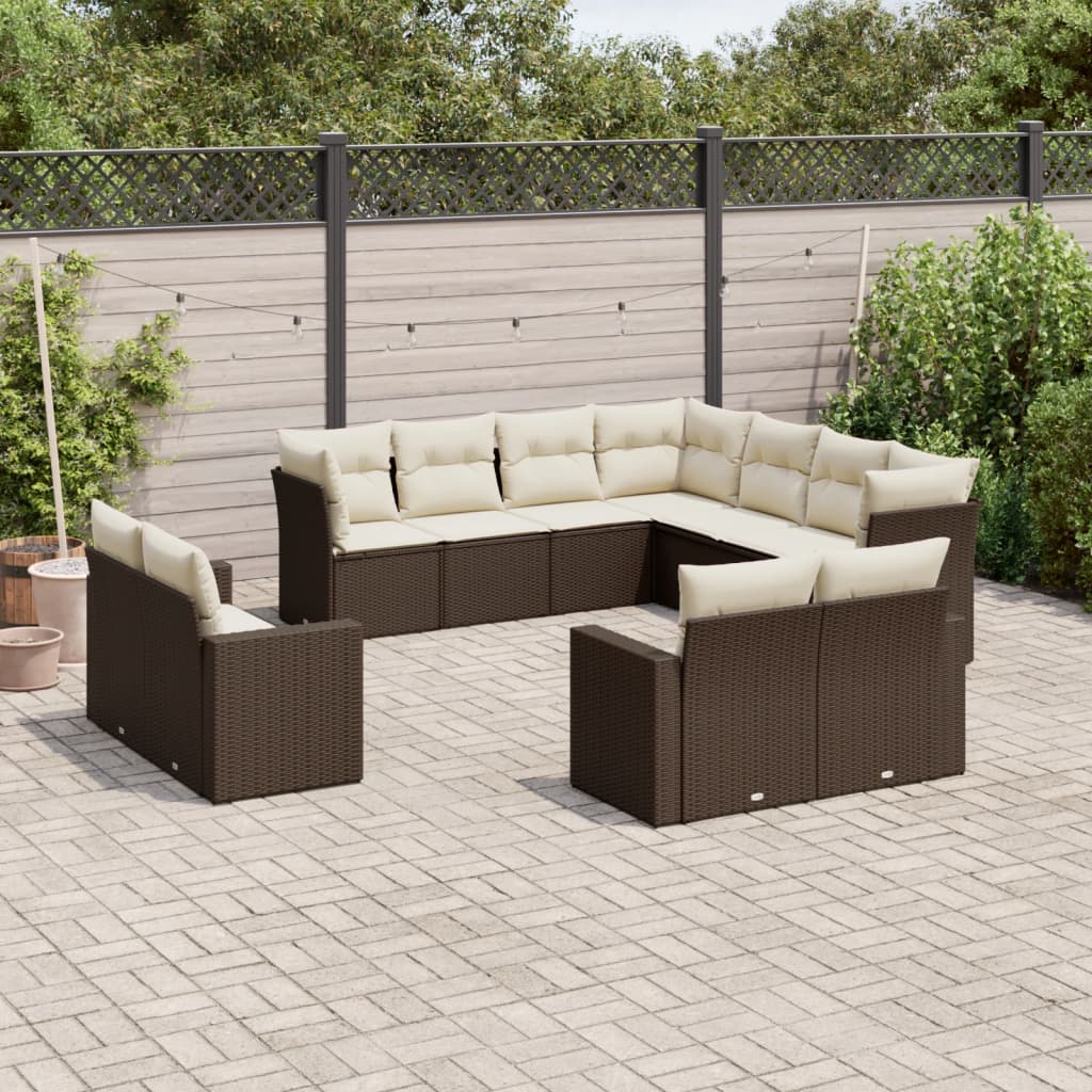 12-delige Loungeset met kussens poly rattan beige