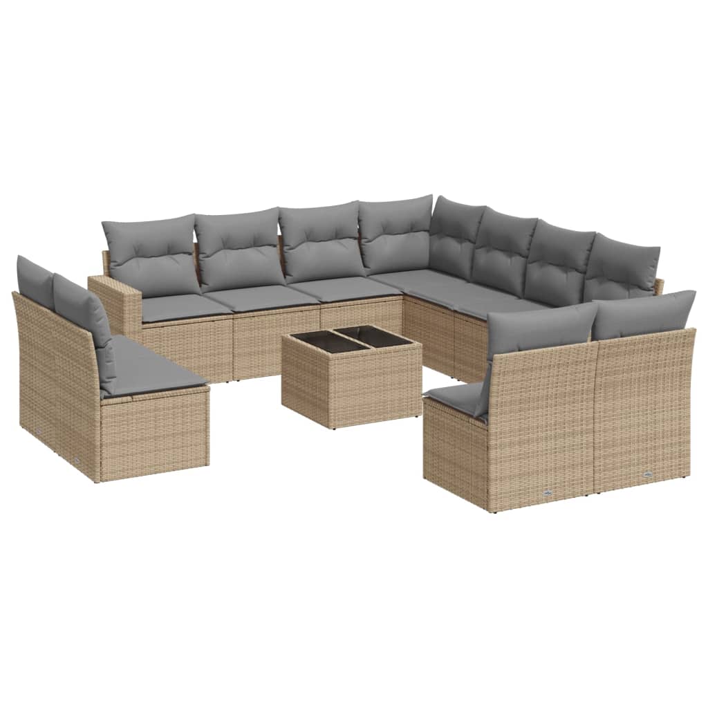 12-delige Loungeset met kussens poly rattan