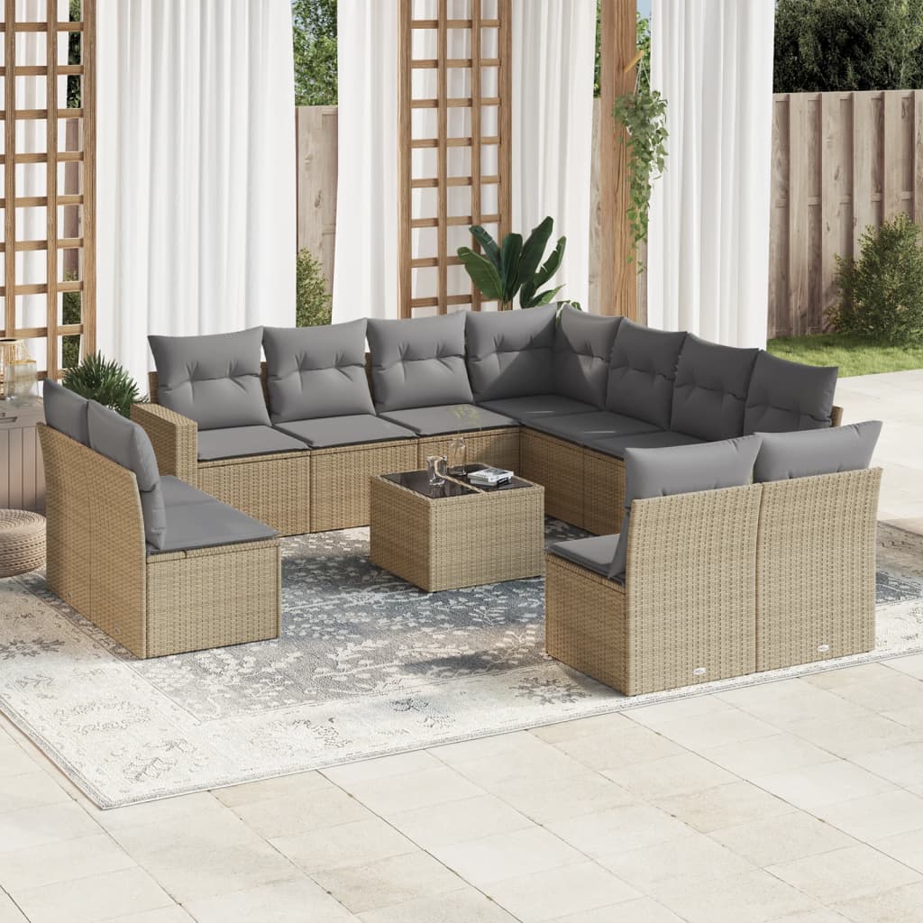 12-delige Loungeset met kussens poly rattan