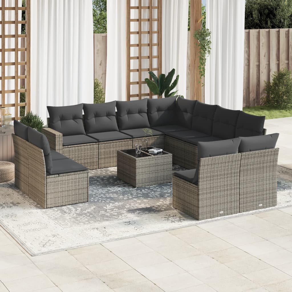 12-delige Loungeset met kussens poly rattan