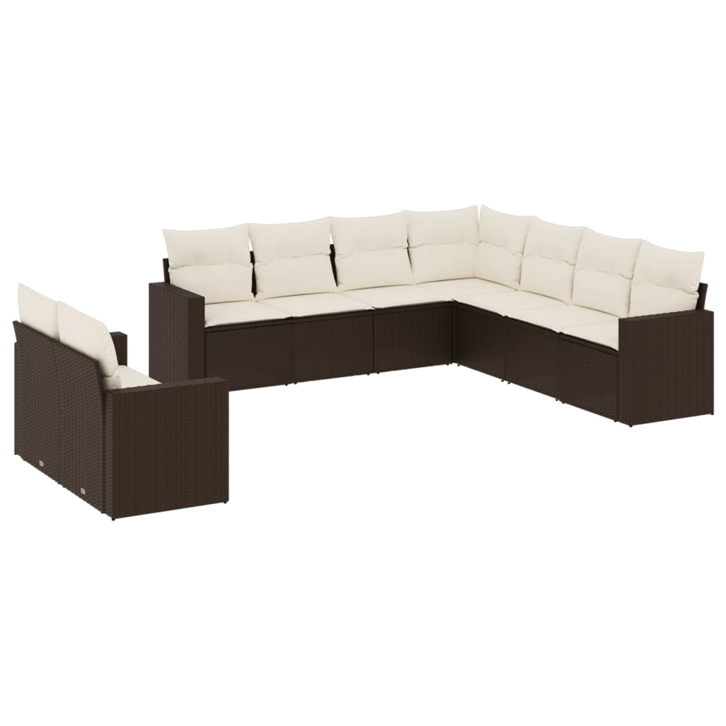 10-delige Loungeset met kussens poly rattan zwart