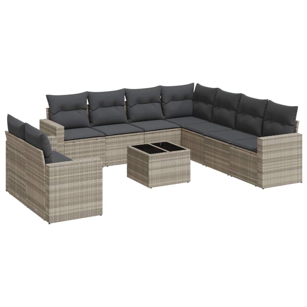 10-delige Loungeset met kussens poly rattan zwart