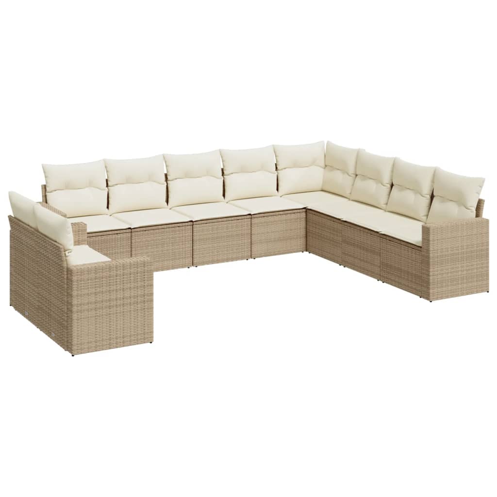 10-delige Loungeset met kussens poly rattan