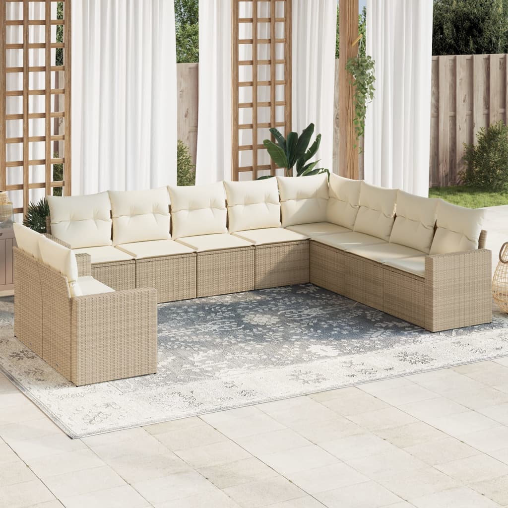 10-delige Loungeset met kussens poly rattan