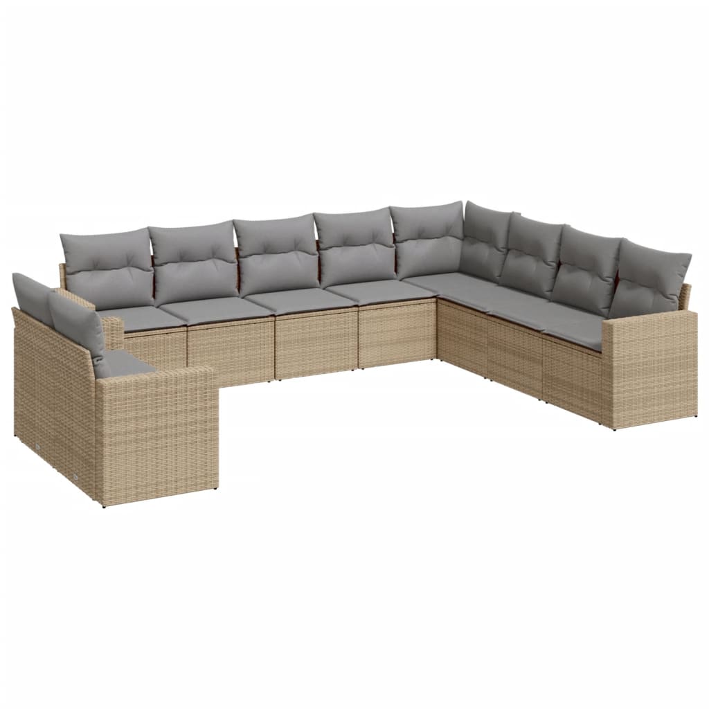 10-delige Loungeset met kussens poly rattan