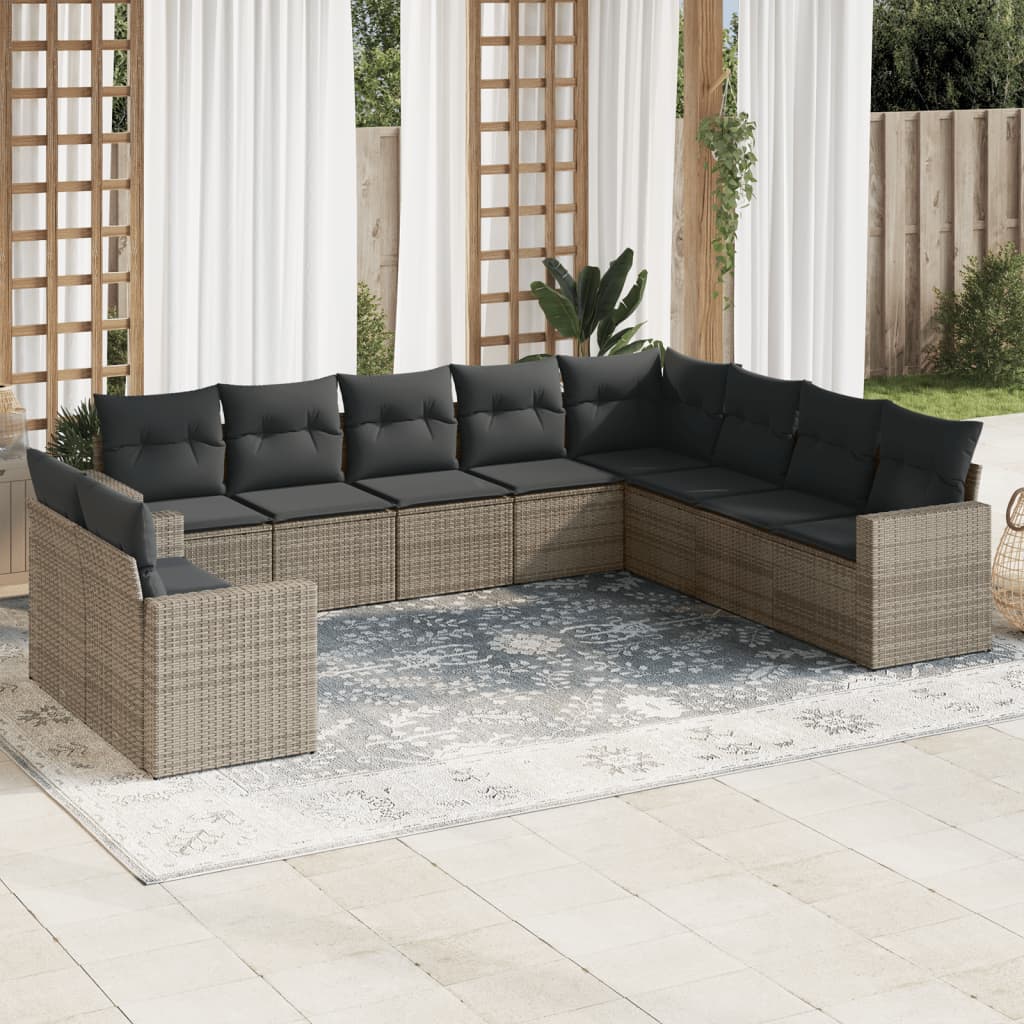 10-delige Loungeset met kussens poly rattan