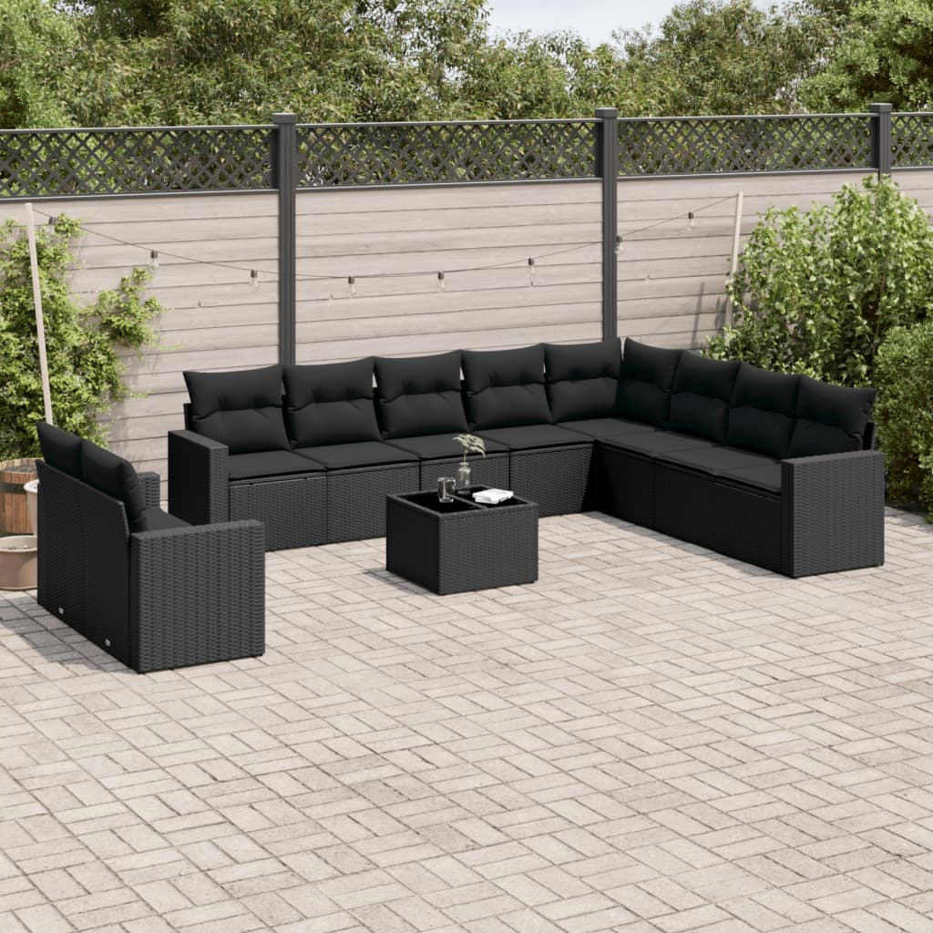 10-delige Loungeset met kussens poly rattan