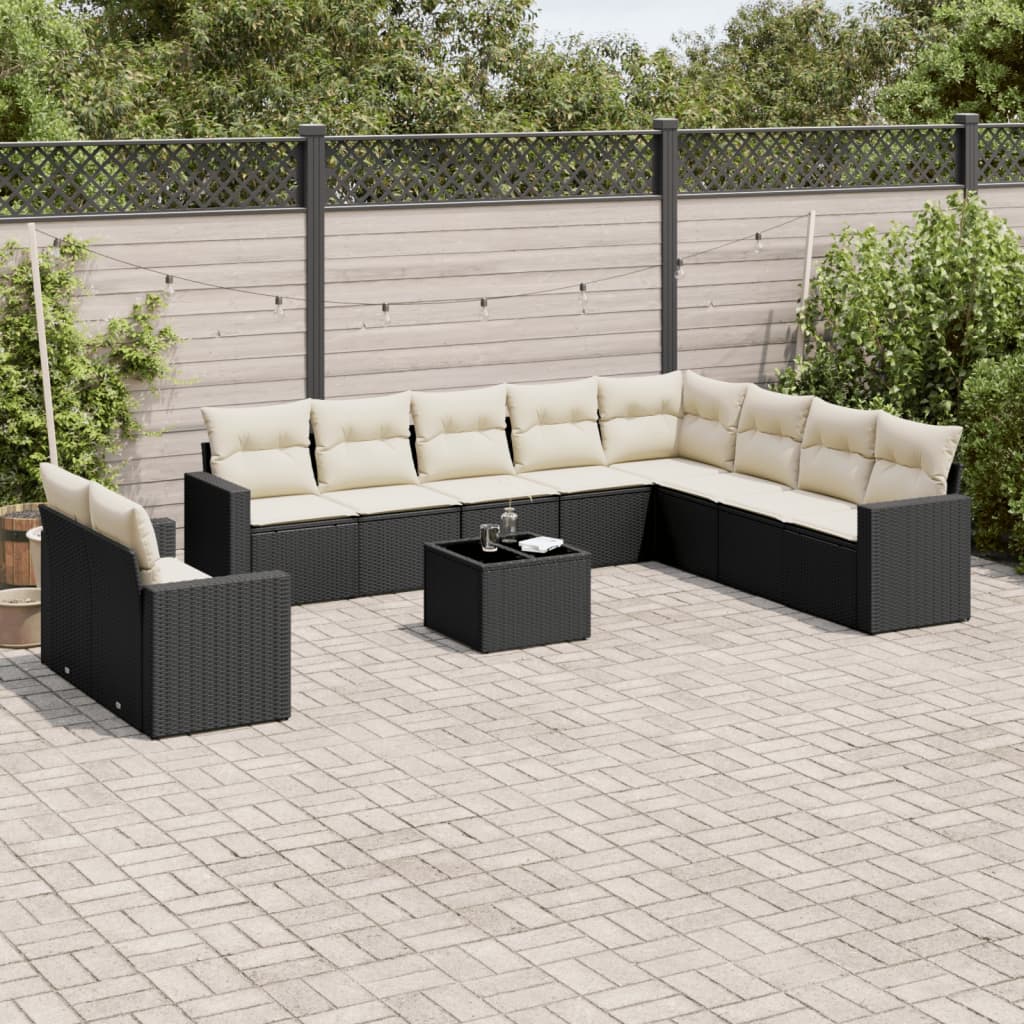 10-delige Loungeset met kussens poly rattan