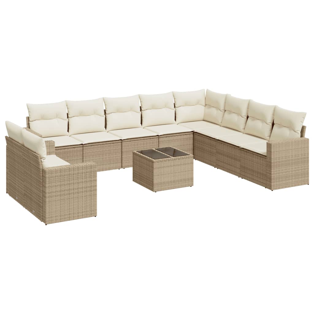 10-delige Loungeset met kussens poly rattan