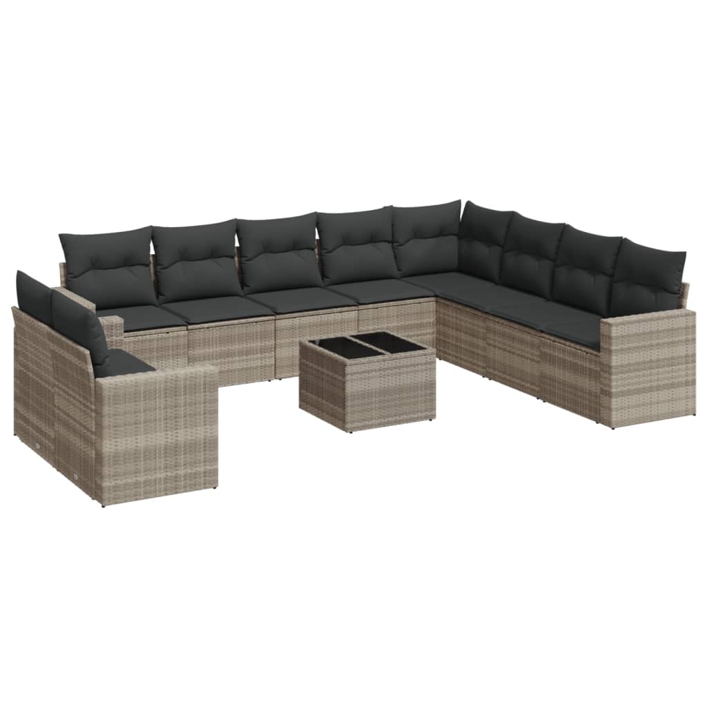 10-delige Loungeset met kussens poly rattan zwart