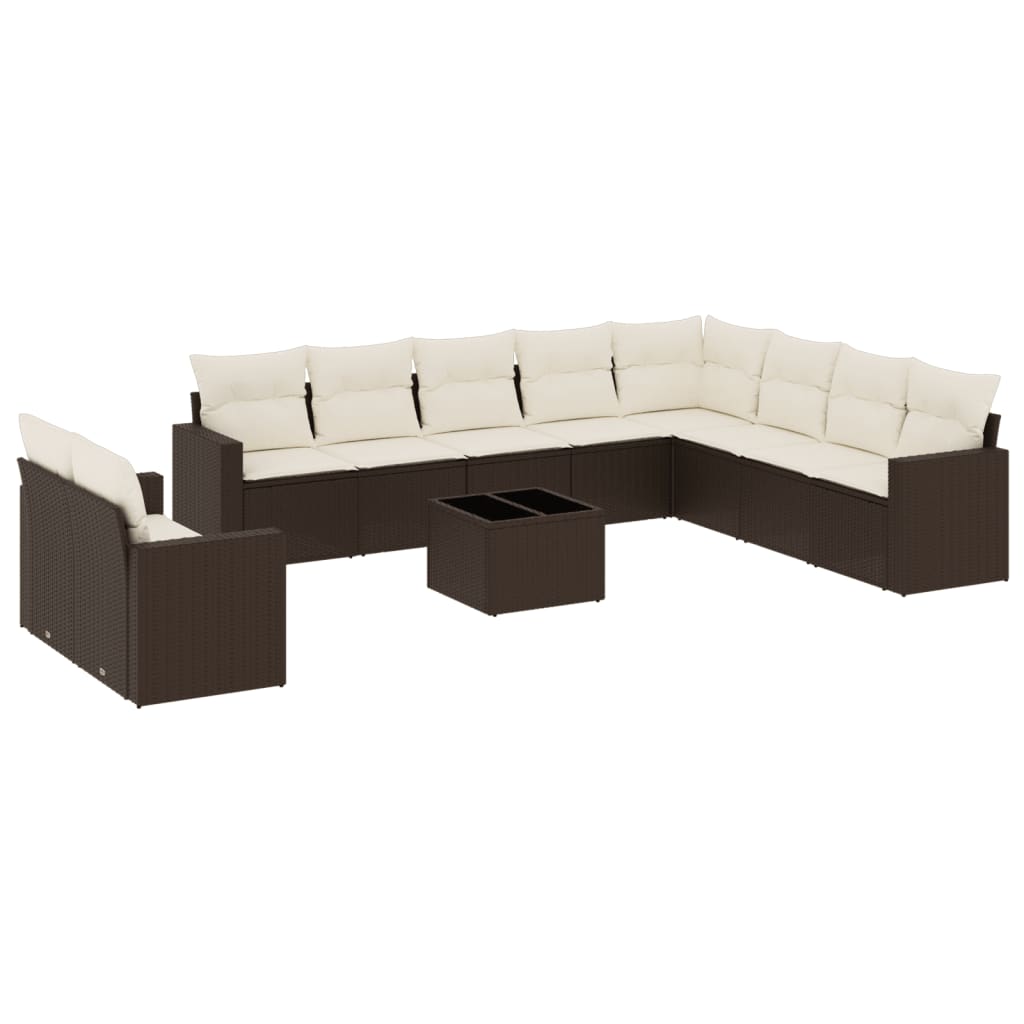 11-delige Loungeset met kussens poly rattan bruin