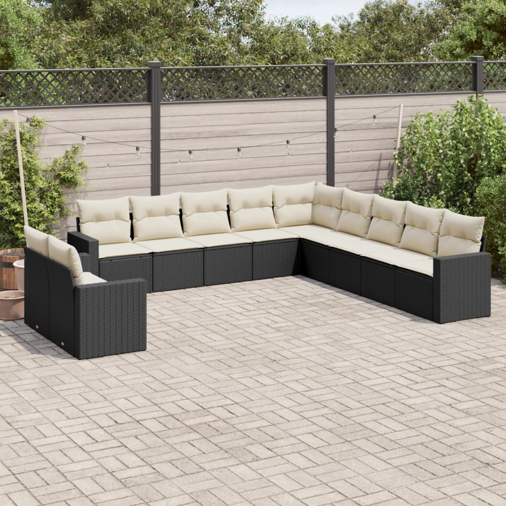 12-delige Loungeset met kussens poly rattan beige