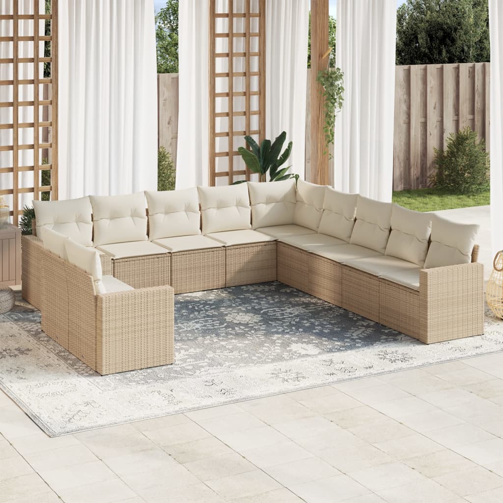 12-delige Loungeset met kussens poly rattan