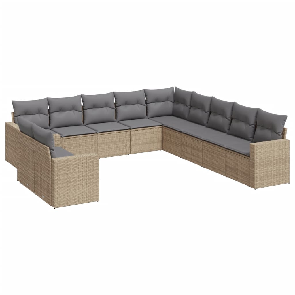 12-delige Loungeset met kussens poly rattan beige